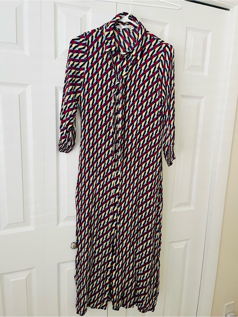 Zara Geometric Maxi Dress in Navy, Cream & Burgundy